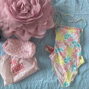Pink Palm Puff Swimsuit Size S